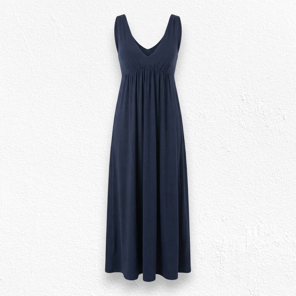 J. Crew Navy Blue V-Neck Sleeveless Maxi Dress Wide Strap Stretch Jersey Size XS